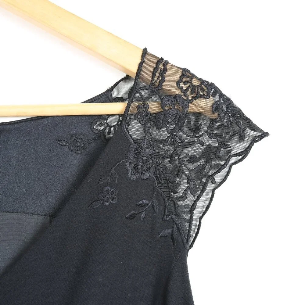 ESCADA Black Wool Blend Sheath Dress with Lace Capped Sleeves